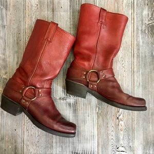 Frye burnished red leather harness boots size 10
